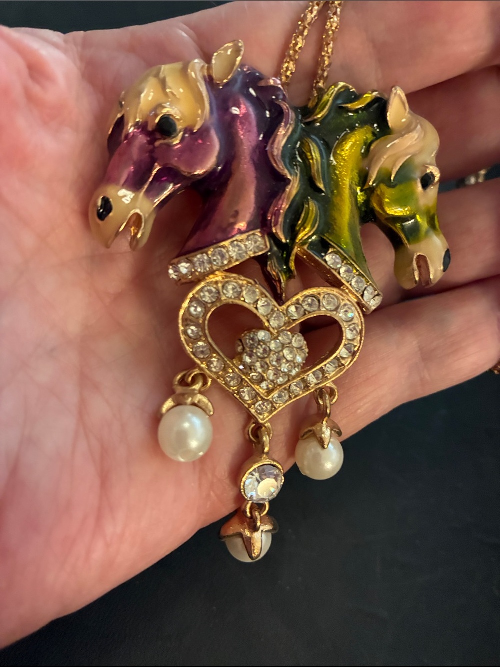 Multicolor Enamel Horse Head Heart Pendant Necklace  NWOT